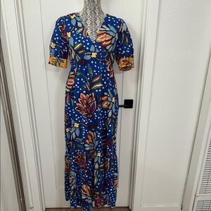 Tabitha Brown Floral Polka Dot Maxi Dress Puff Sleeve Boho Vibrant Womens Size 6